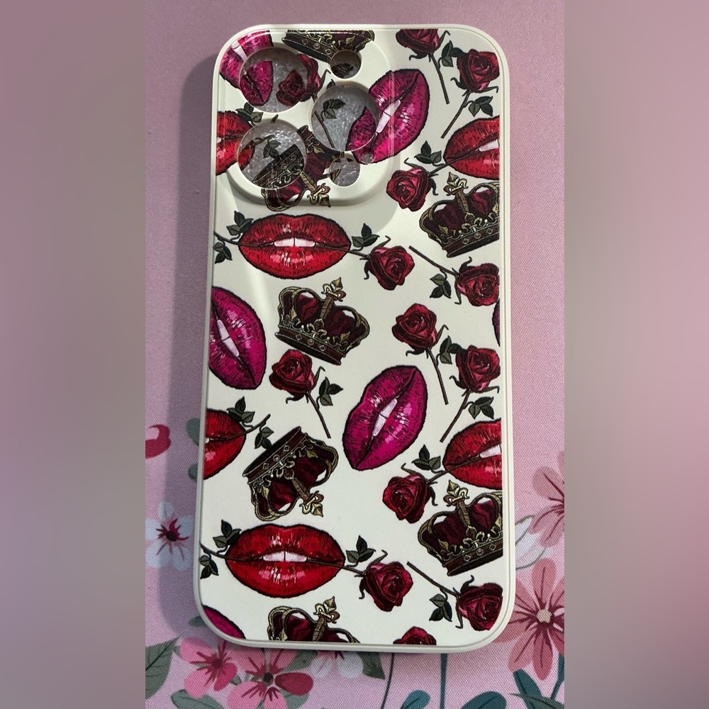 Queen Crown Flowers Lips Roses Embroidery Design -I Phone 14 Pro
